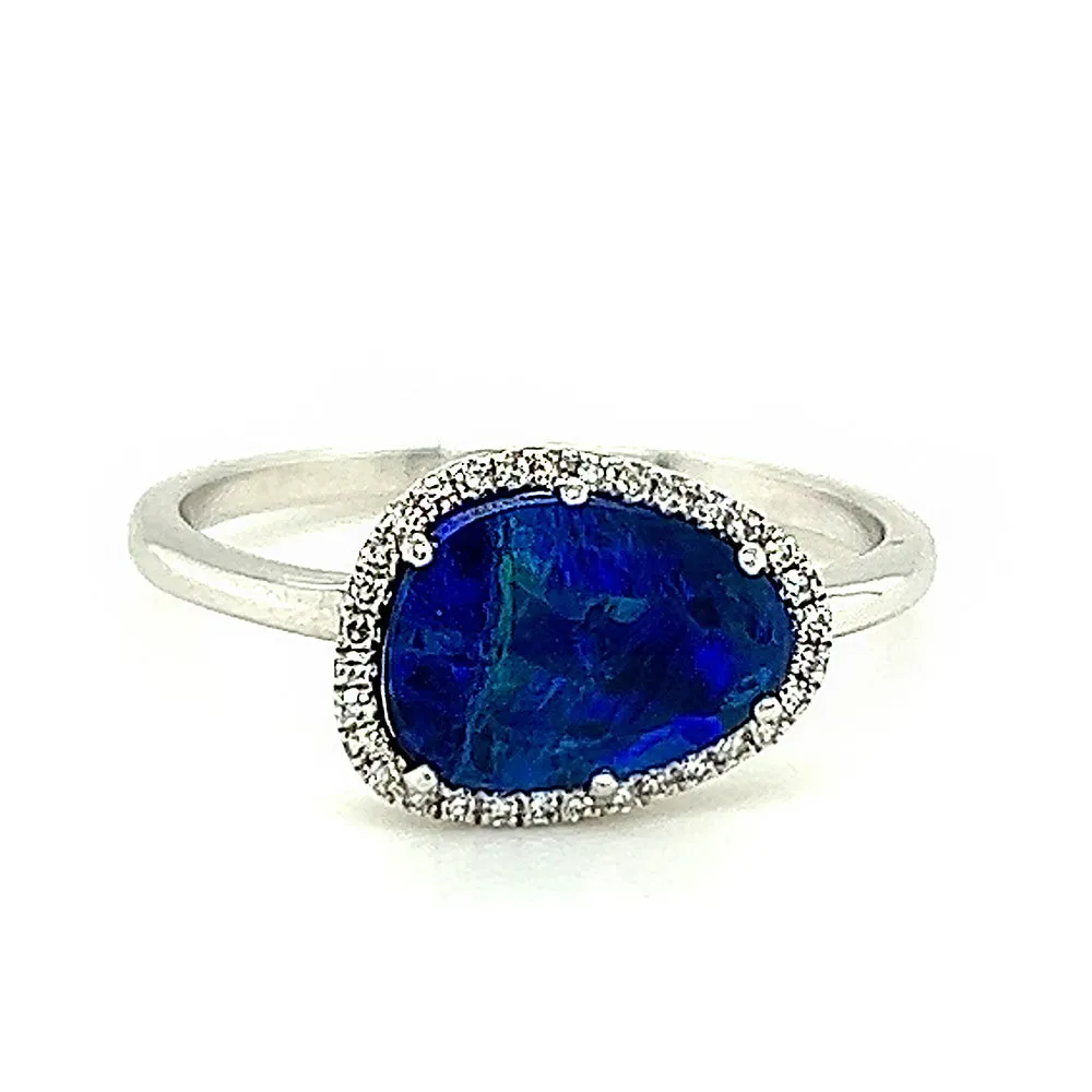 14K White Gold Halo Opal Ring