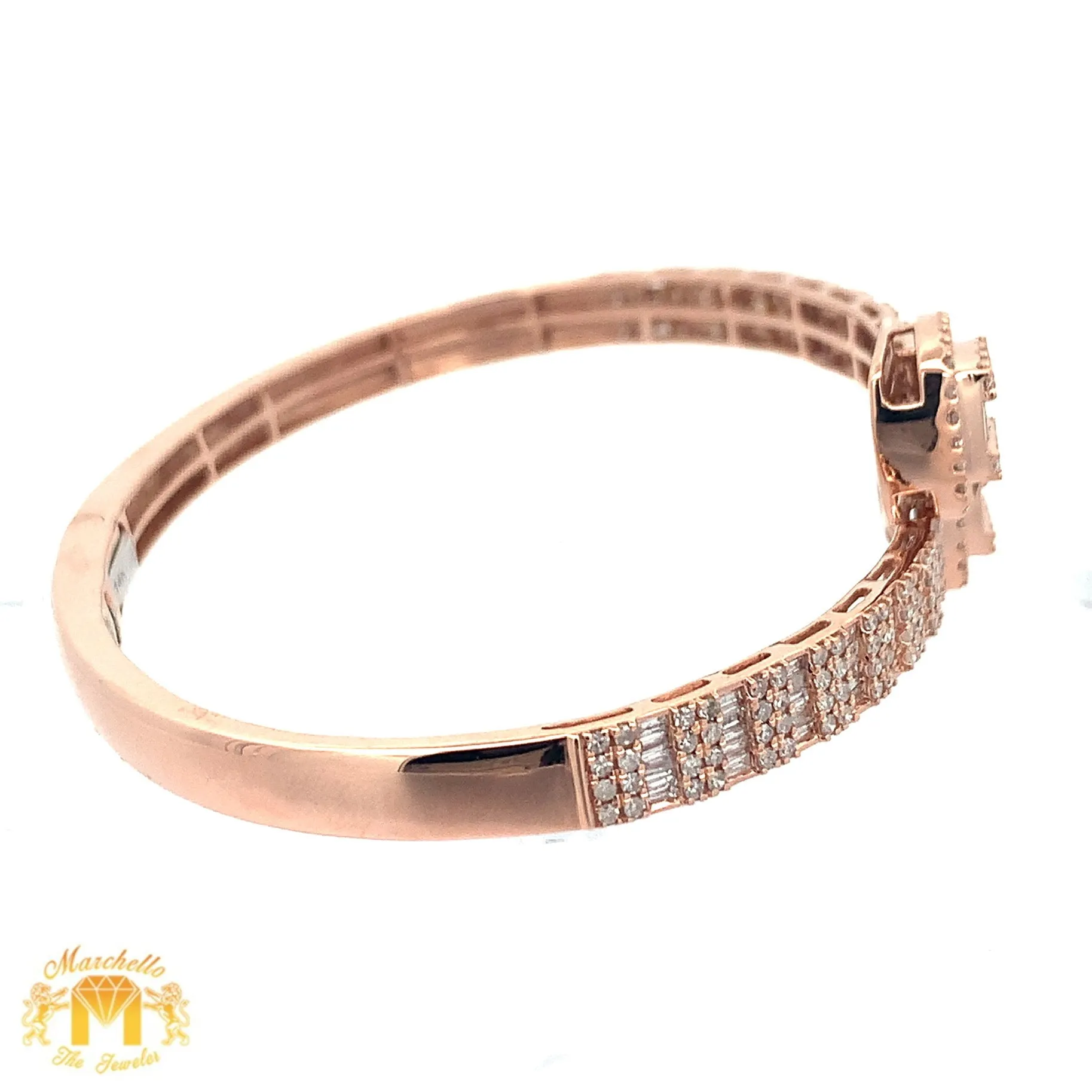 6 piece deal: Rose Gold and Diamond Twin Square Cuff Bracelets His & Hers   2 free pair of gold & diamond earrings   2 gifts from Marchello the Jeweler