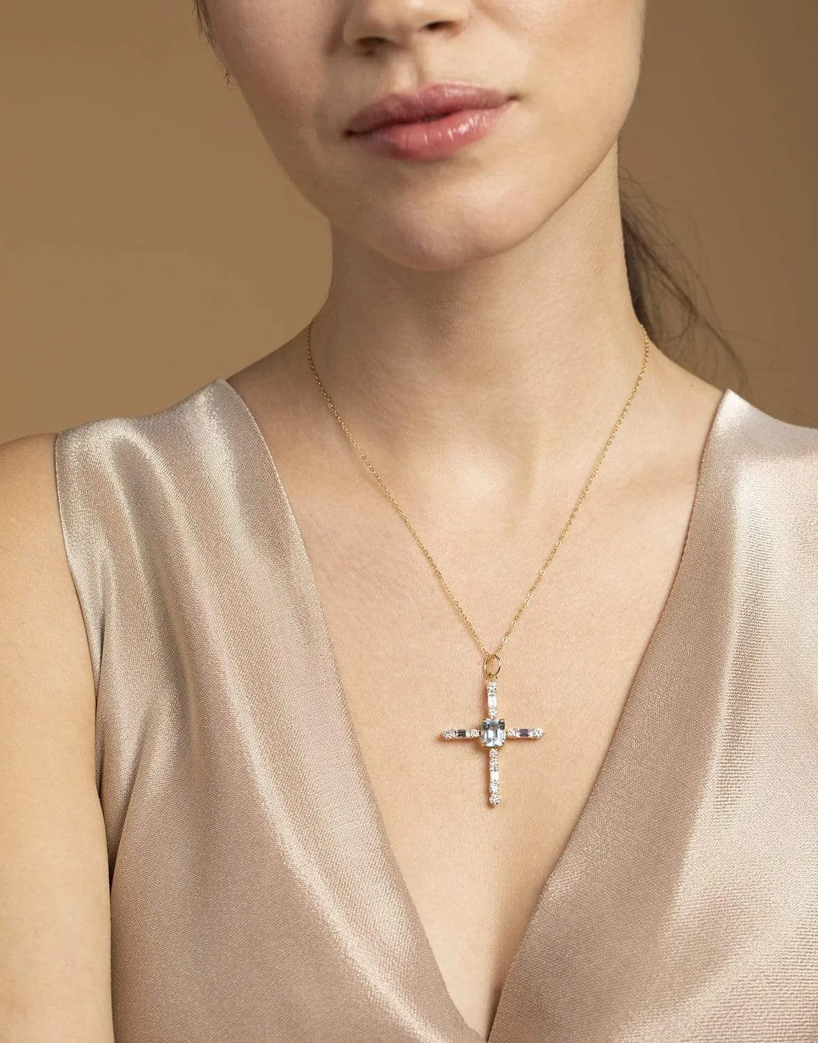 Aquamarine Cross Charm