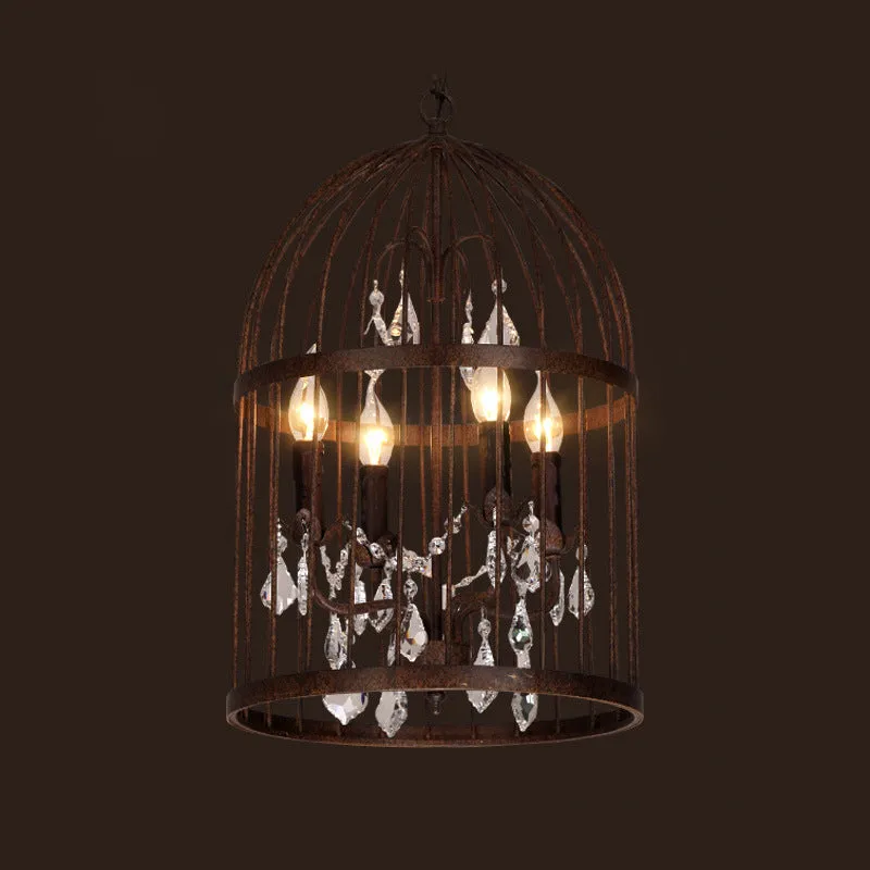 Birdcage Chandelier Metal Pendant Light with Crystal Drapes - Farmhouse Style Lamp