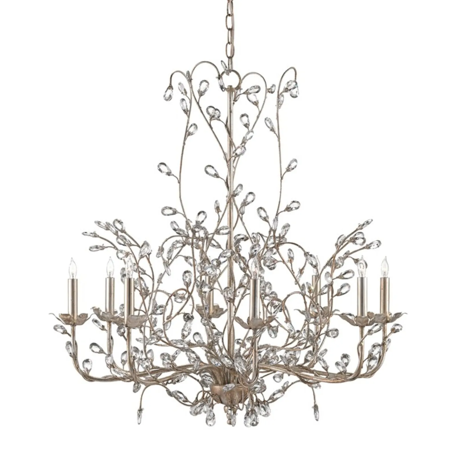 Crystal Bud Large Silver Chandelier