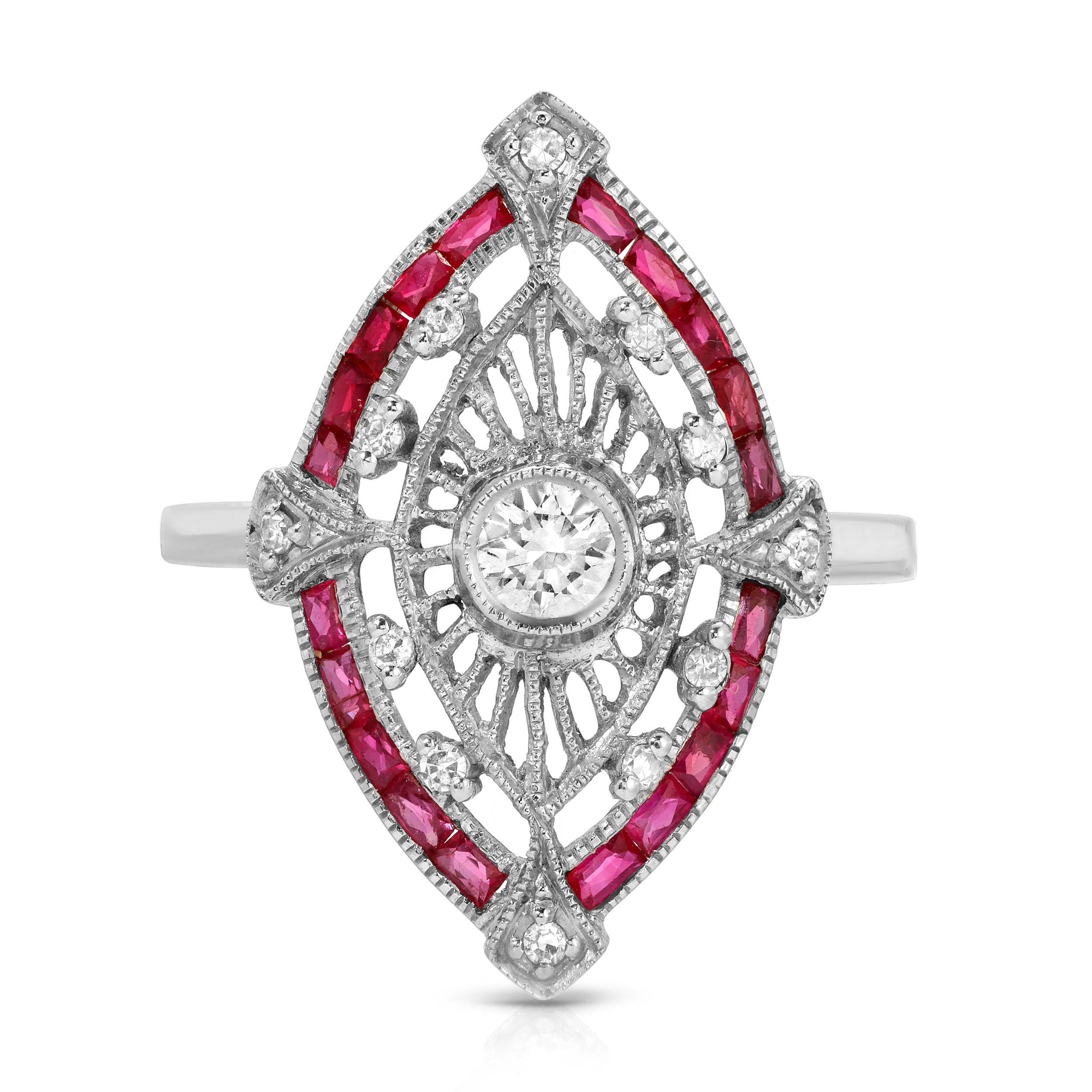 Estate Diamond Ruby Navette Ring