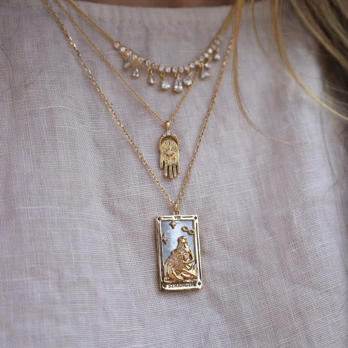 Hamsa Necklace with CZ and Opal Accents