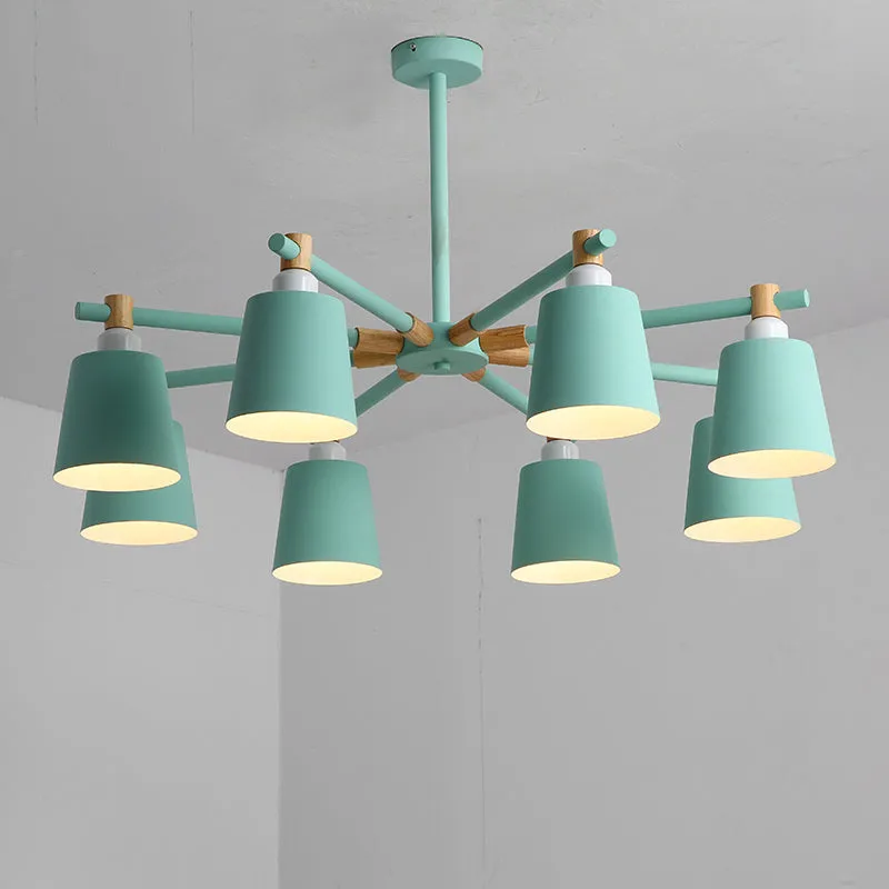 Hanging Nordic Metal Bedroom Chandelier with Wooden Joint - Horn Shade Ceiling Light Fixture