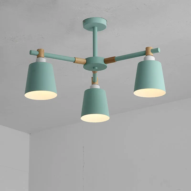 Hanging Nordic Metal Bedroom Chandelier with Wooden Joint - Horn Shade Ceiling Light Fixture
