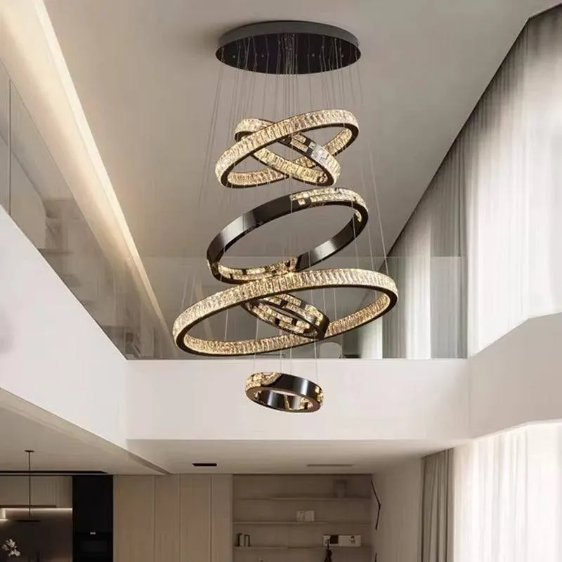 Large circular staircase chandelier