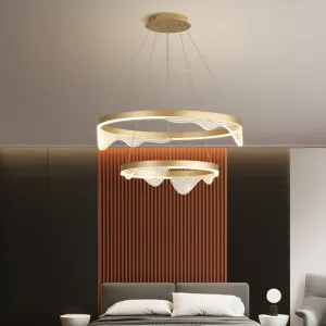 Modern LED Hanging Pendant Chandelier - Gold, 2/3 Tiered, Wavy-Edge, Acrylic Shade
