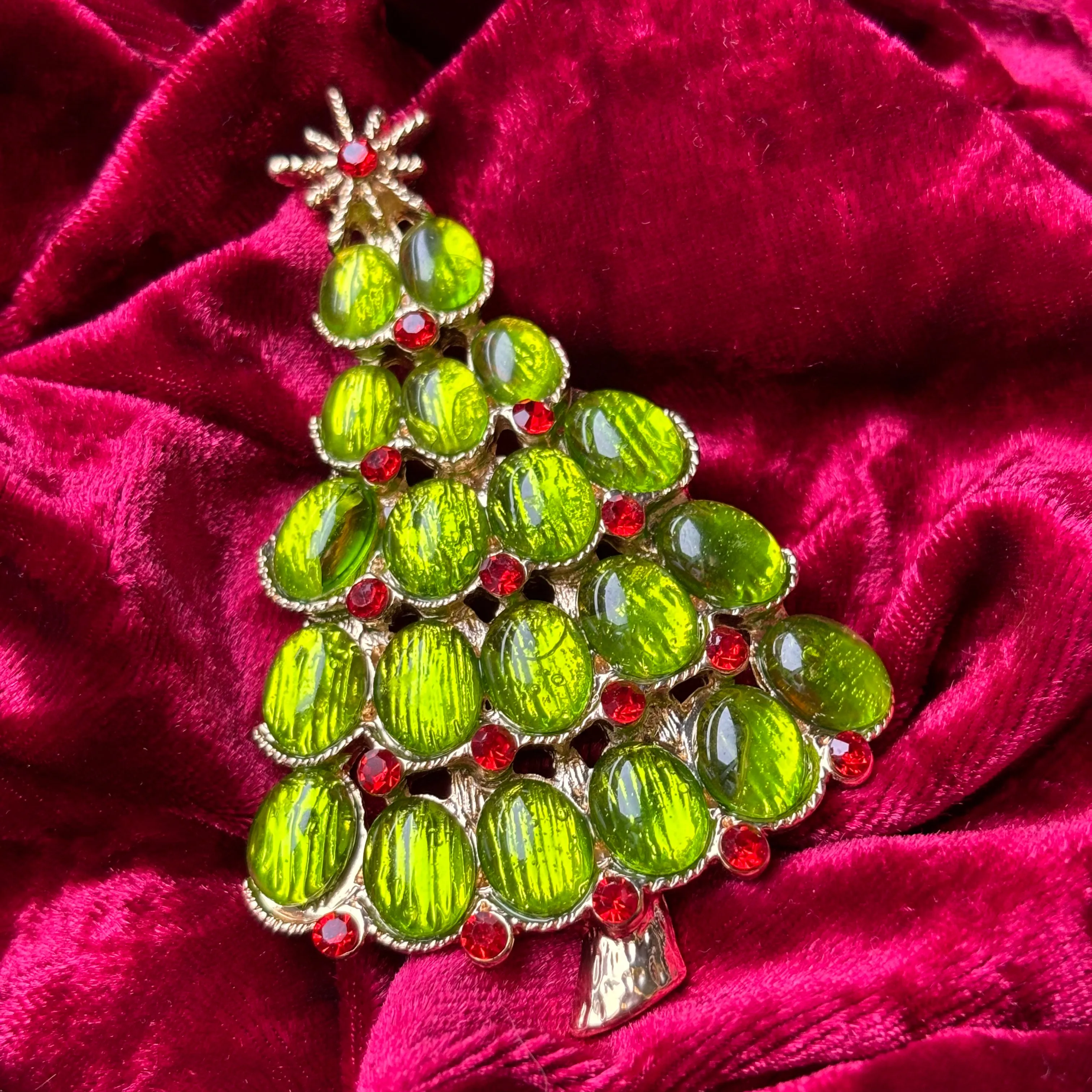 Olive Green Christmas tree brooch