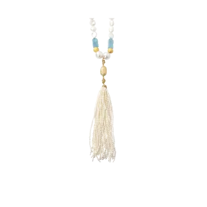 Pearl And Aquamarine Tassel Necklace