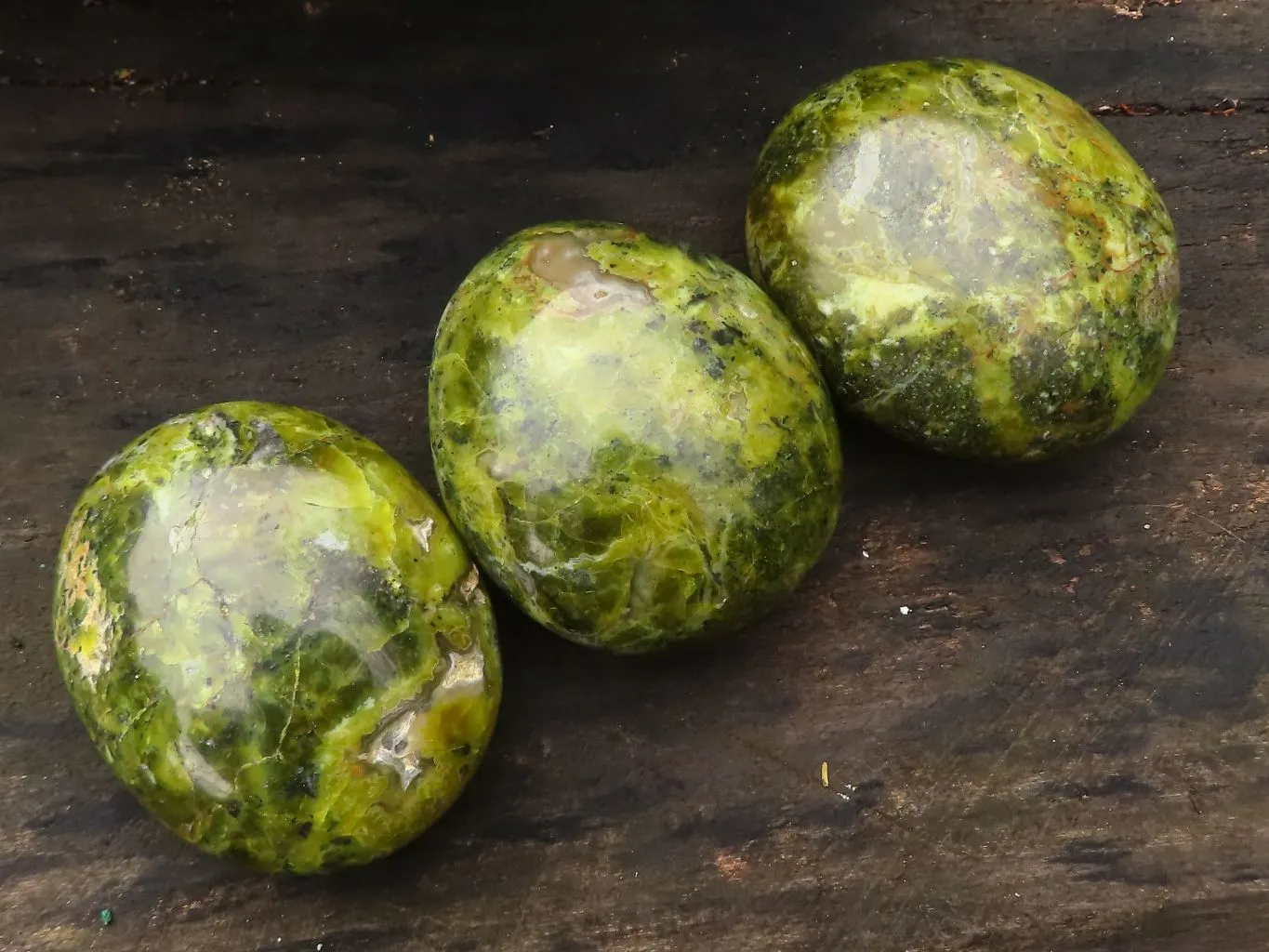 Polished Green Galet / Palm Stones x 6 From Antsirabe, Madagascar