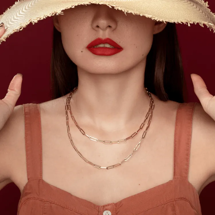 Real Gold Paper Clip Chain Necklace 0002 (40 C.M) CH1221