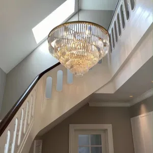 Rylight 4/5/7-Tier Round/Rectangle Crystal Dimmable Chandelier in Gold/Black Finish
