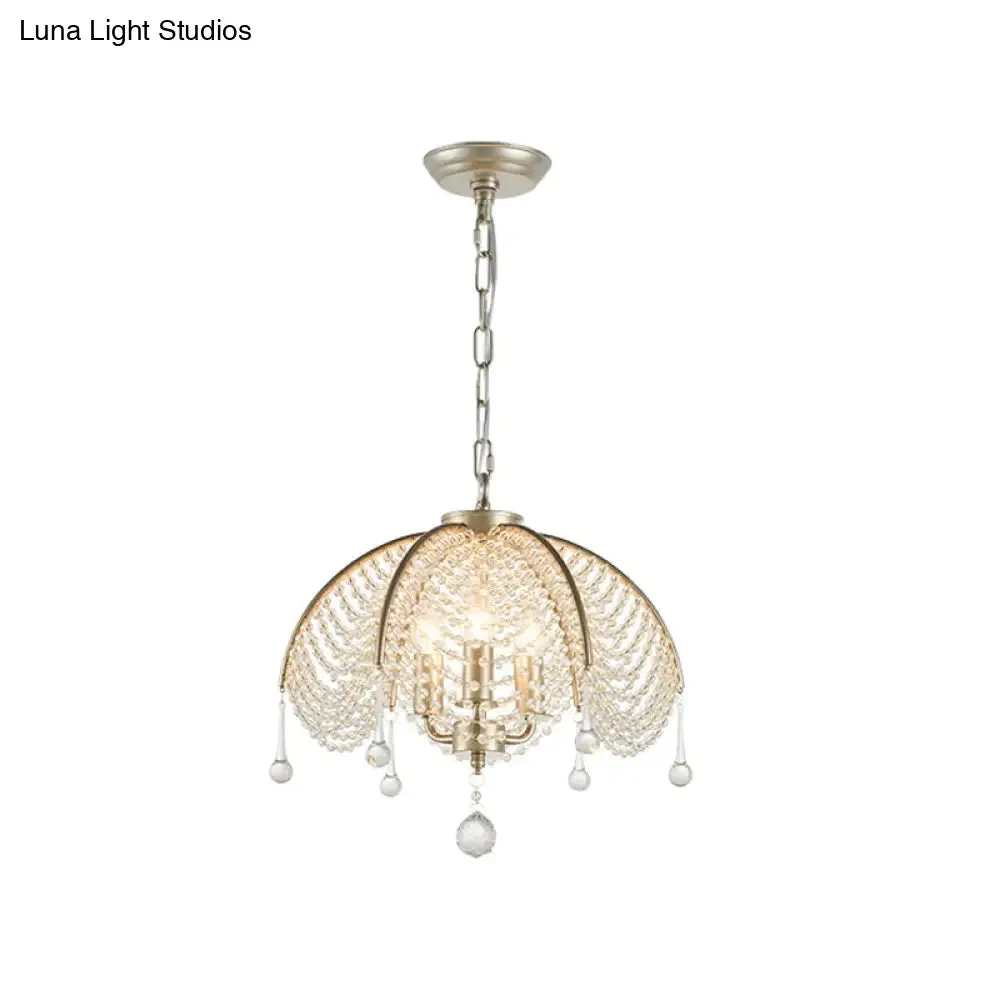 Scalloped Crystal Chandelier Lamp: Countryside Brass Pendant Light, Perfect for Dining Room
