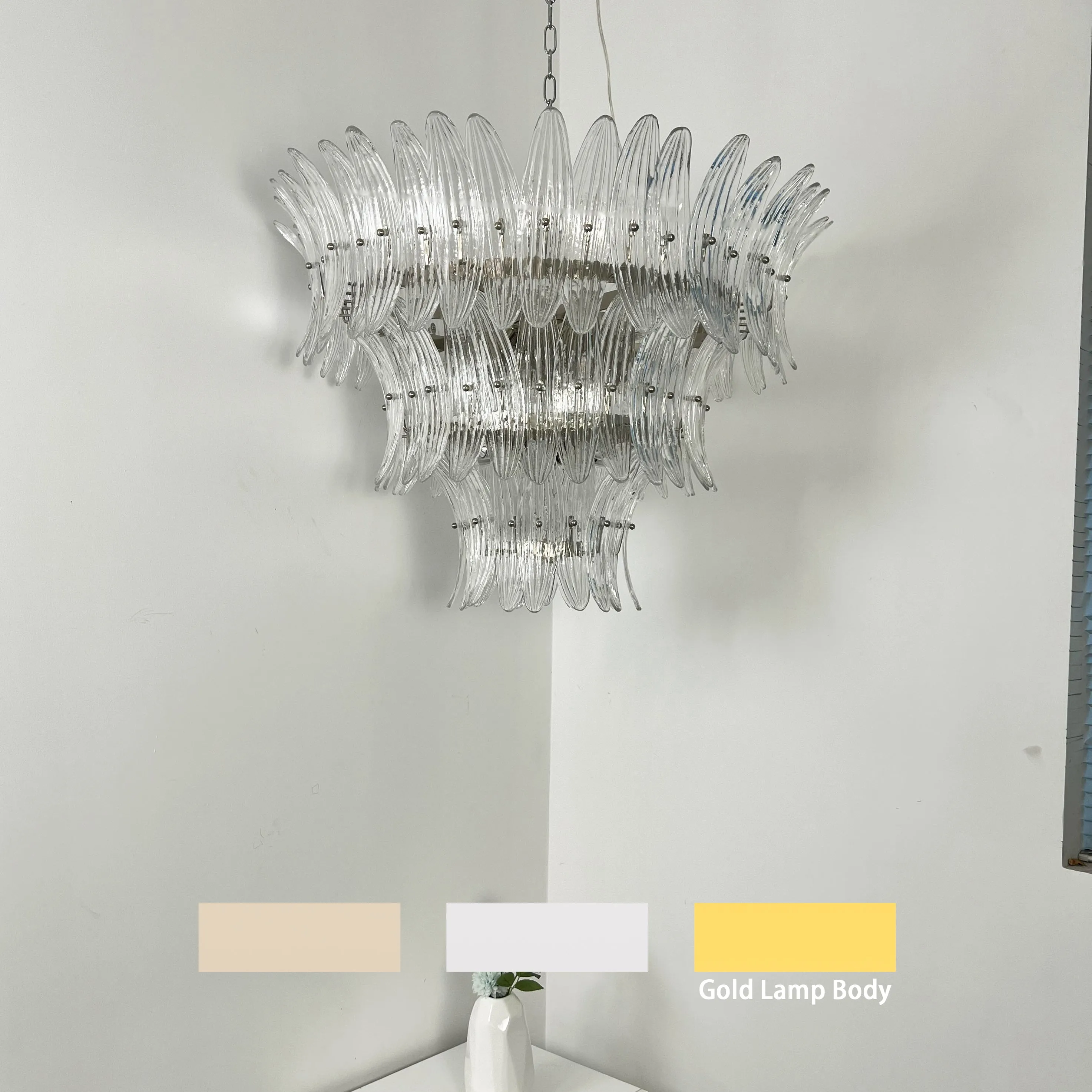 Transparent Palm Murano Glass Chandelier